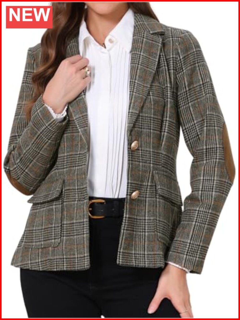Women's Plaid Long Sleeve Business Casual Blazer